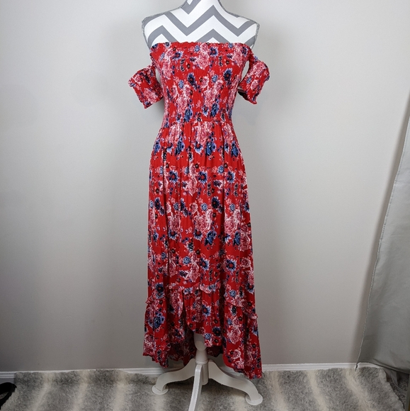 Hot Kiss Off The Shoulder high low maxi dress L - Picture 1 of 5